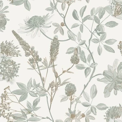 Обои Veer Decor Botanical Blueprint, зеленые