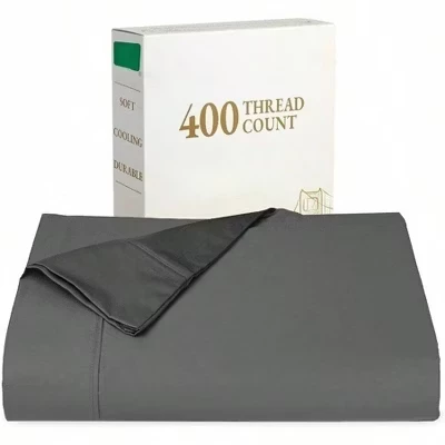 400 Thread Count King Flat Sheet Only, Cotton Sateen Soft Breathable Durable Bedding, Grey gray