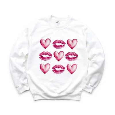 Женская толстовка с рисунком Hearts and Lips Chart белого цвета