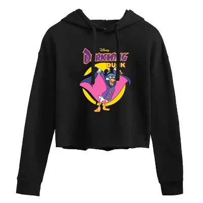 Женская укороченная толстовка с капюшоном Darkwing Duck с рисунком черного цвета