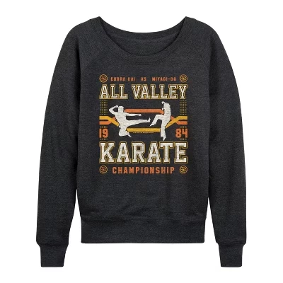 Женская футболка с графическим рисунком Heather charcoal от чемпиона All Valley по каратэ, легкая французская махровая рубашка с широким вырезом и длинными рукавами.