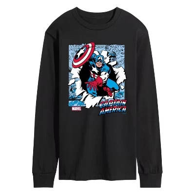 Men's -  - Captain America Comic Book Panels Long Sleeve Graphic T-Shirt black
