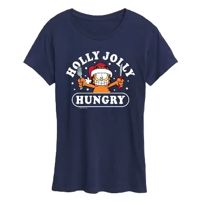 Женская футболка Garfield «Holly Jolly Hungry», темно-синяя