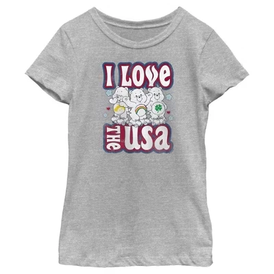 Футболка для девочек Care Bears I Love USA, серый меланж