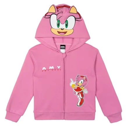 Флисовая толстовка с капюшоном на молнии для косплея SEGA Sonic the Hedgehog от маленького ребенка до большого ребенка, розовая Эми Роуз