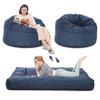 Раскладное кресло-кровать Bean Bag для взрослых, Полноразмерный вельветовый диван на полу со стирающимся чехлом и пенопластом высокой плотности, без сборки