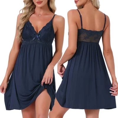 Женское нижнее белье Babydoll, сорочка, прозрачное кружево, V-образный вырез, трапециевидная ночная рубашка Миди на тонких бретельках, пижамное платье