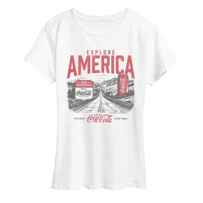 Женская футболка Explore America Coca-Cola с коротким рукавом и графическим принтом, белая