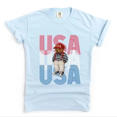 Подтяжки USA Stacked Bear - Женская одежда, окрашенная футболка с рисунком chambray