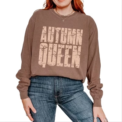 Autumn Queen Block Distressed - женская одежда, окрашенная футболка с длинным рукавом и рисунком espresso