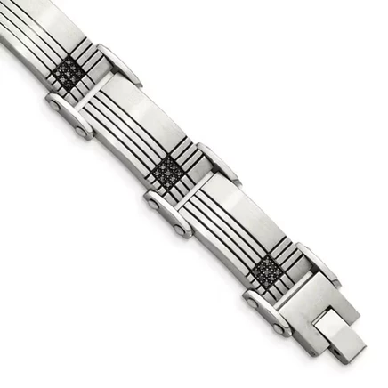 Мужской браслет Black Bow Jewelry 13 мм из стали с черными бриллиантами, 21,6 см