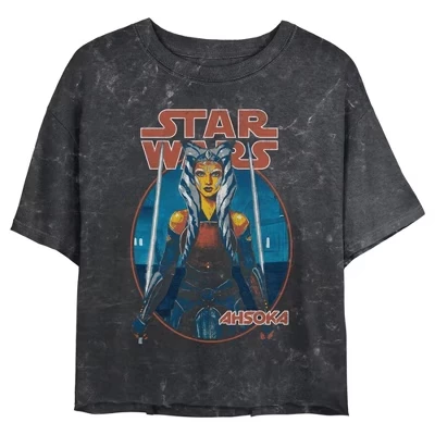 Женская укороченная футболка STAR WARS Ahsoka, черная