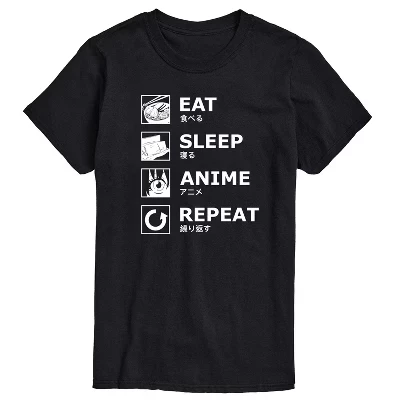 Мужская футболка с коротким рукавом Eat Sleep Anime Repeat, черная
