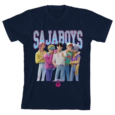 Короткая молодежная футболка Saja Boys Group темно-синего цвета с коротким рукавом