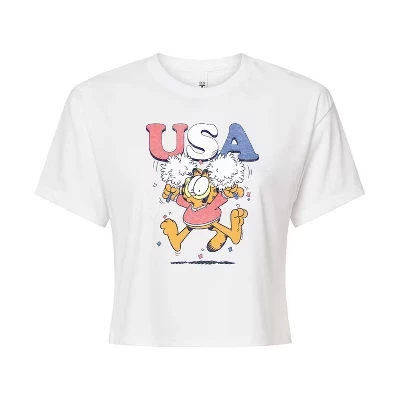 Женская укороченная футболка с рисунком USA Cheer, белая
