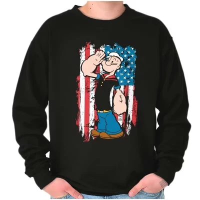 Патриотическая толстовка Popeye Salute America для мужчин или женщин с лицензией черного цвета