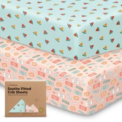 2pk простыней для детской кроватки Soothe, Нейтральные, органические Детские простыни для кроватки, подходят для стандартного детского матраса размером 52x28 см.