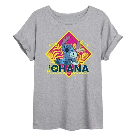 Женская футболка с объемным рисунком Lilo & Stitch heather grey