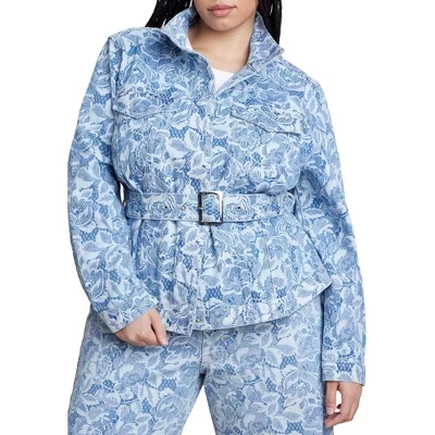 Джинсовая куртка с кружевным принтом и поясом chantilly denim
