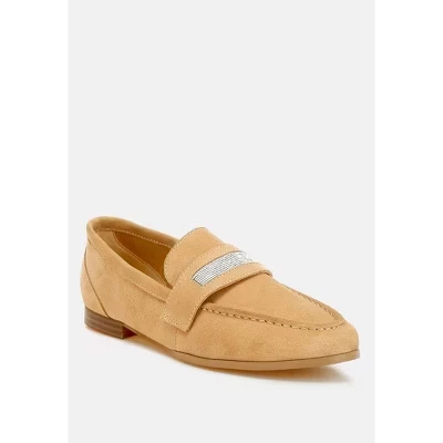 Женские лоферы Rag & Co. с пряжкой и стразами, бежевые