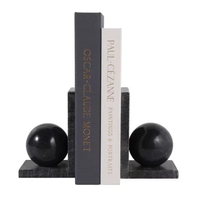 Стильные подставки для книг из мрамора Orb для домашнего декора - Аксессуары для книжных полок, офисных помещений, домашней библиотеки или письменного стола - Набор 2, 6-дюймовых черных