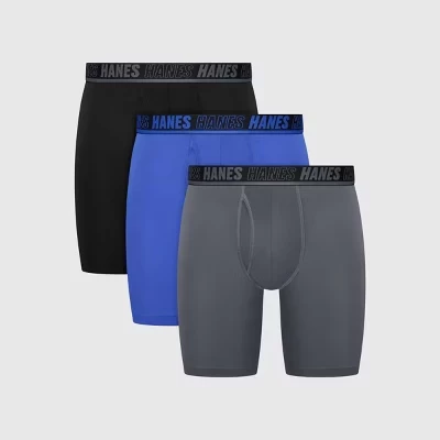 Мужские трусы-боксеры Hanes с защитой от натирания Total Support X-Temp для длинных ног 3pk - Синий/Серый/Черный