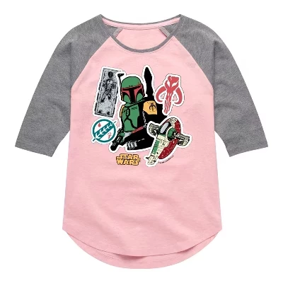 Футболка с принтом Boba Fett Stickers Shirt Tail Raglan, розовая