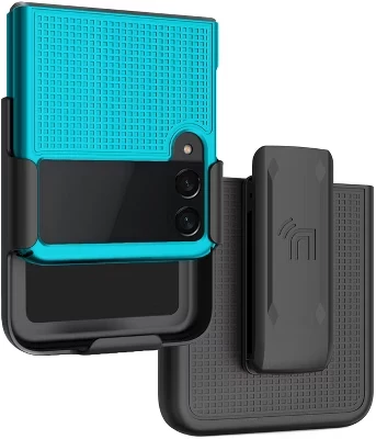 Комбинированный тонкий чехол-кобура с зажимом для ремня для телефона Samsung Galaxy Z Flip 3 (SM-F711, 2021) бирюзового цвета