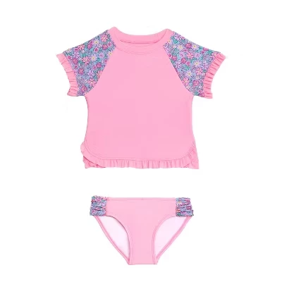 Комплект купальников Disty Bouquet из 2 предметов с короткими рукавами и оборками Rashguard для маленьких девочек