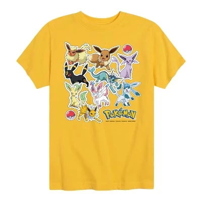 Футболка с короткими рукавами и рисунком Eevee Evolution Stickers для мальчиков, желтая