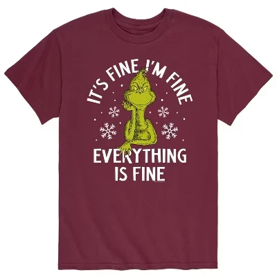 Мужская футболка How Stole Christmas с коротким рукавом и графическим рисунком everything is fine - темно-бордовый