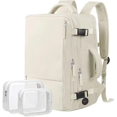 Large Travel Backpack for Men & Women – TSA Flight Approved, Waterproof Anti-Theft 17.3 Inch Laptop Hiking Bag (Black) beige