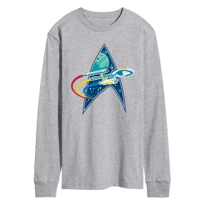Мужская футболка с длинным рукавом Enterprise Space Warp с графическим рисунком athletic heather