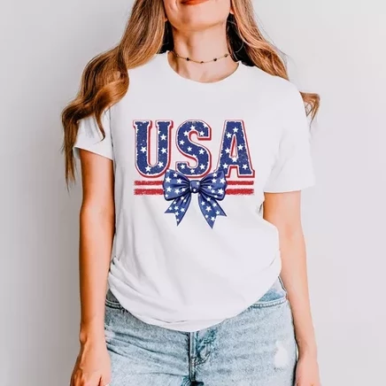Футболка с бантом Coquette USA с коротким рукавом белого цвета