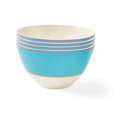 Kit Kemp Bowl, 6-дюймовая миска Calypso, набор из 4 предметов, Изготовлена из фарфора, безопасна для мытья в посудомоечной машине и микроволновой печи, Яркая посуда Идеально подходит для летнего бирюзового цвета.