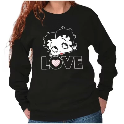 Женская толстовка с круглым вырезом из милого девчачьего мультфильма Betty Boop Love лицензионного черного цвета