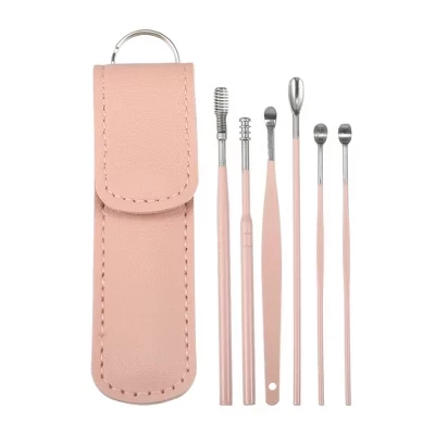 Набор для чистки ушей Unique Bargains, 6 шт, сталь, розовый