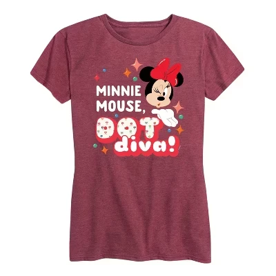 Женская футболка Minnie Dot Diva с коротким рукавом и рисунком бордового цвета
