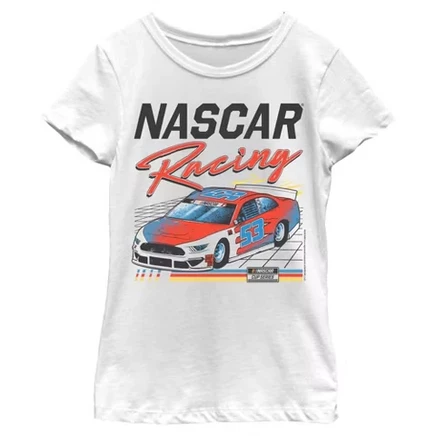 Футболка для девочек NASCAR Racing Car 53 ретро, белая