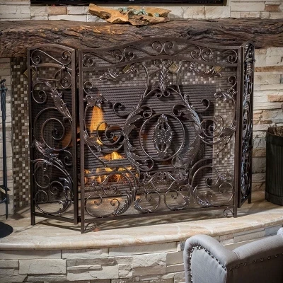 Каминный экран Waterbury Traditional Iron с 3 панелями золотого цвета