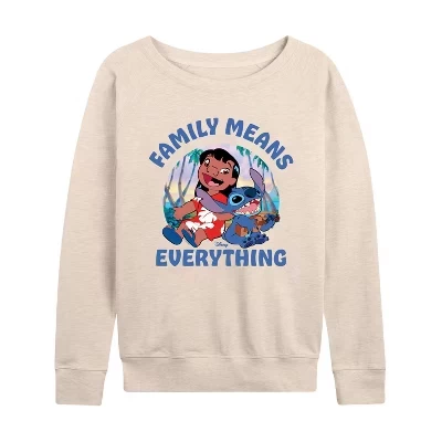 Женская рубашка Family Means Everything из легкого французского махрового материала с широким вырезом и длинными рукавами, выполненная в графическом стиле.