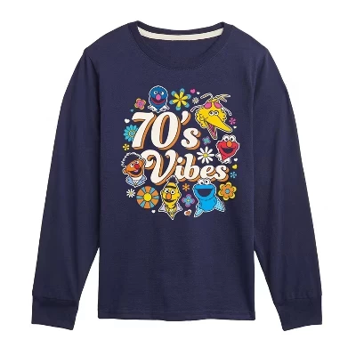 Детский лонгслив Sesame Street 70s Vibes, синий