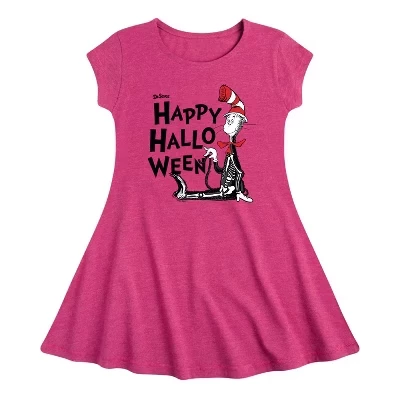 Кот в шляпе Happy Halloween Skeleton Cat Fit & Flair, платье с коротким рукавом и графическим принтом цвета Хизер фуксия