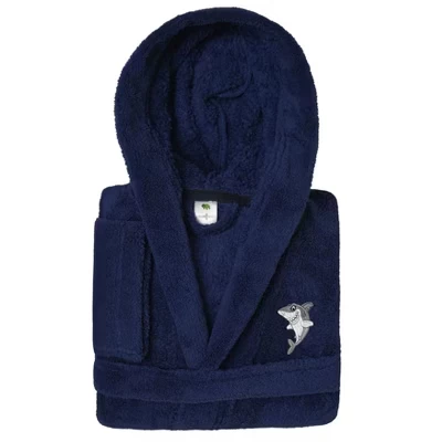 Махровый халат Linum Kids с капюшоном из 100% полиэстера и супер ПЛЮША с двойной отделкой - ЧЕРЕПАХА , KIDS50-DESIGN shark