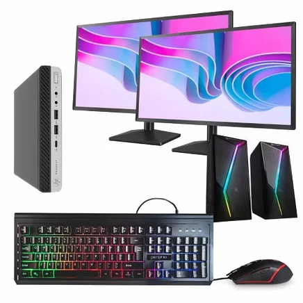 Комплект настольных компьютеров HP 600G4-Intel Core i5 8-го поколения-16 ГБ оперативной памяти DDR4-1 ТБ SSD-накопитель-Windows 11 Pro-Два 24-дюймовых монитора-Обновлен производителем