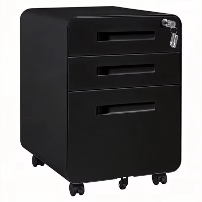 Картотека SunnyFurn на колесах, 3 ящика, замок, черная