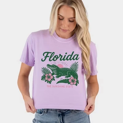 Florida Alligator - женская укороченная футболка свободного кроя с рисунком орхидеи