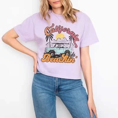 Женская укороченная футболка California Beachin' Car с коротким рукавом свободного кроя orchid