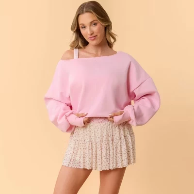 Женская толстовка для танцевальной студии с открытыми плечами розового цвета