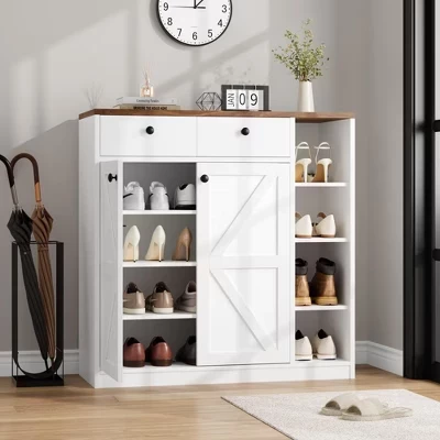 Обувница SunnyFurn с дверцами и ящиками, белая